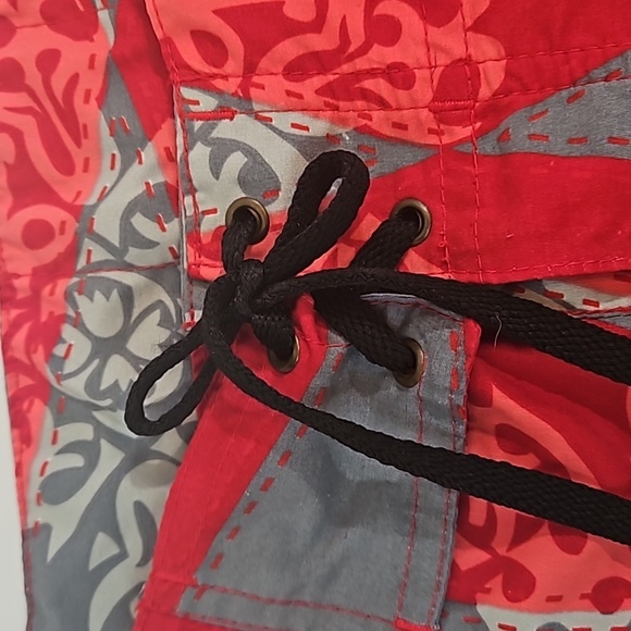 Vana Tribal Swim Shorts Handmade M Eco-Friendly Gray Red Pink - Picture 5 of 17